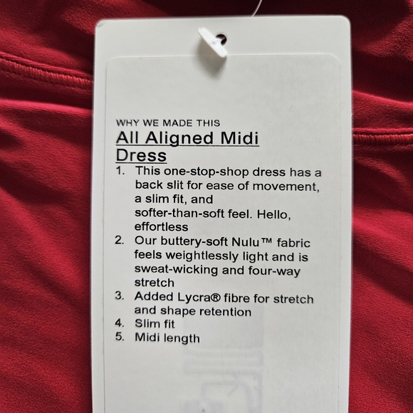 Lululemon All Aligned Midi Dress DKRD Dark Red Women's Size 8 - Picture 7 of 7